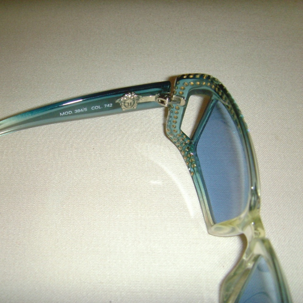 VERSACE Vintage Blue and Rhinestone Sunglasses - Picture 13 of 16